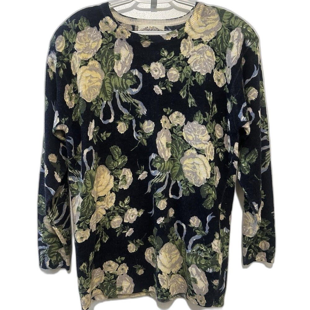 Vintage Susan Bristol Floral Angora Lambswool Sweater 90s Cottagecore M